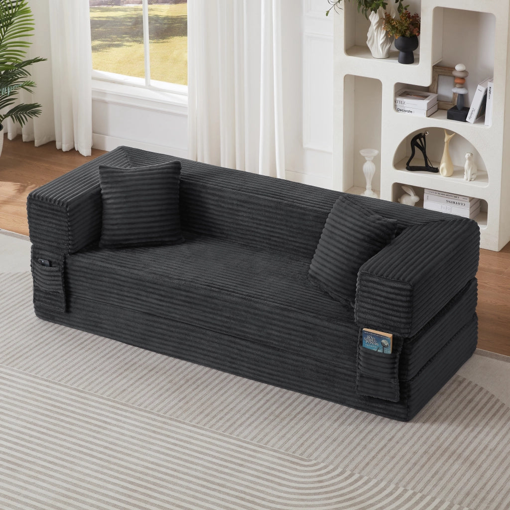 Divano letto in schiuma con Funzione letto e Tessuto a coste, Grigio scuro
