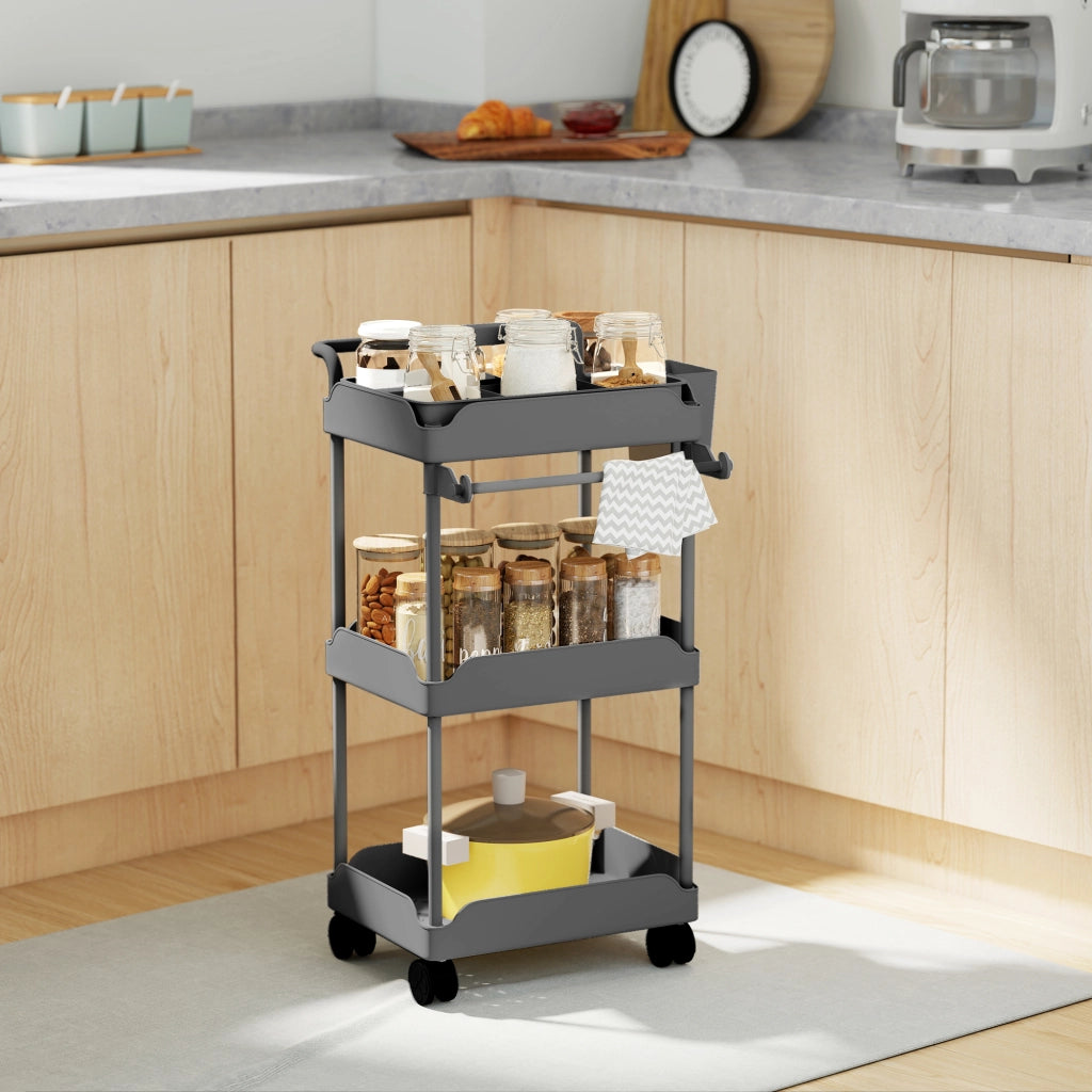 Carrello da Cucina a 3 Livelli con Cestini ¨C zephmum ¨C Grigio