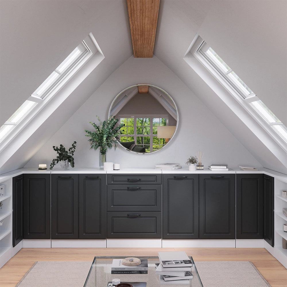 Mobile per mansarda Rion Antracite rustico/Bianco 60 x 83.8 cm senza inclinazione con 3 cassetti Vicco