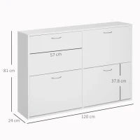 Scarpiera Salvaspazio in Legno per Camera e Ingresso, Capacità 24 Scarpe, 120x24x81cm Bianco