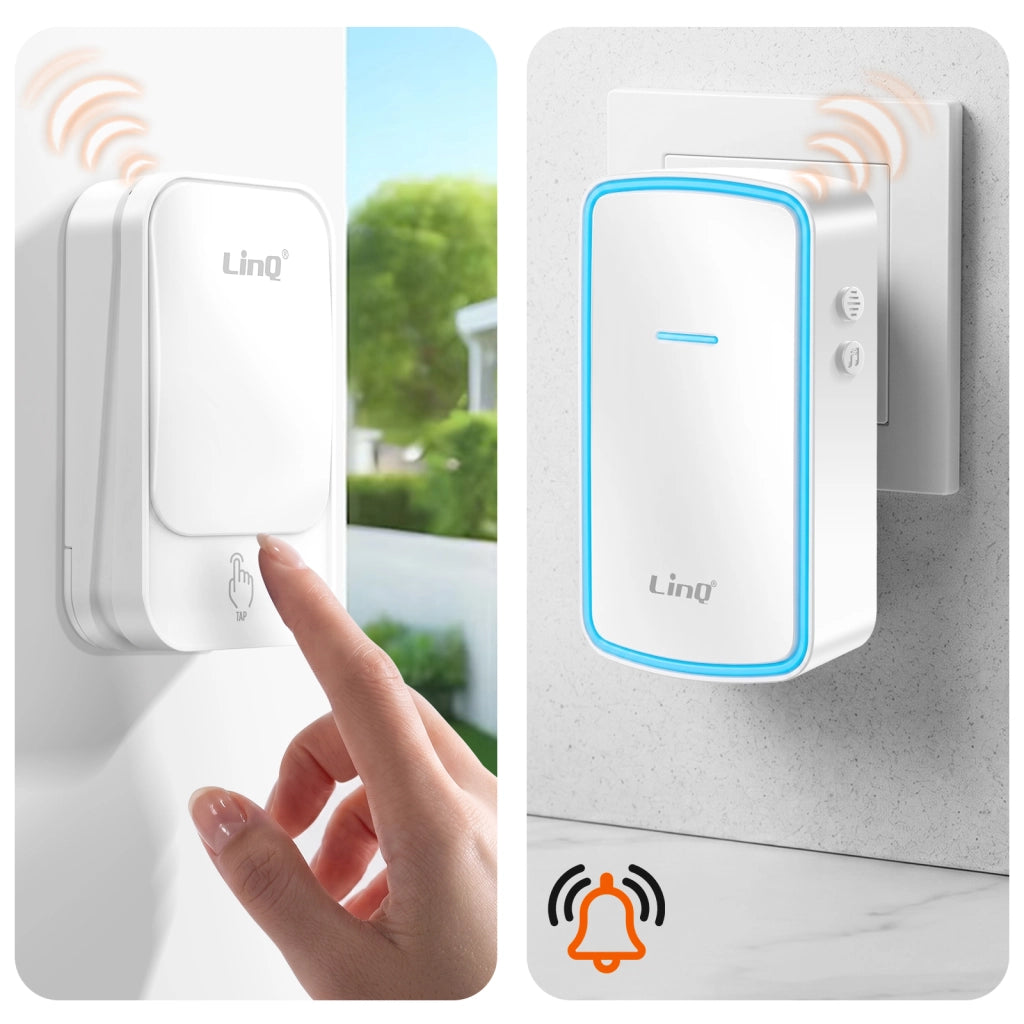 Campanello senza Fili per Casa con Suoneria alla Presa Portata 150m e LED Bianco LinQ