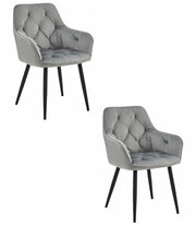 Sedie da pranzo Valora LUKK - Velluto grigio argento con gambe nere x 2