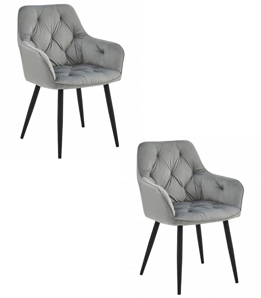 Sedie da pranzo Valora LUKK - Velluto grigio argento con gambe nere x 2