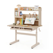 Tavolo da studio regolabile in altezza con piano inclinabile mensole, Scrivania per bambini con libreria e cassetto Naturale-Tavoli e sedie