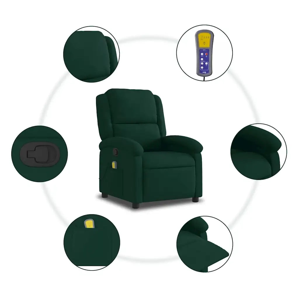 Divano Sedia-Poltrona Massaggiante Reclinabile Verde Scuro in Velluto 439033