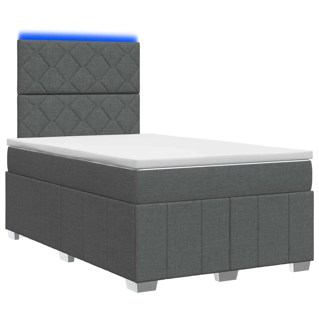 Letto Box Spring LED con Materasso Grigio Scuro 120 x 200 cm 3455585