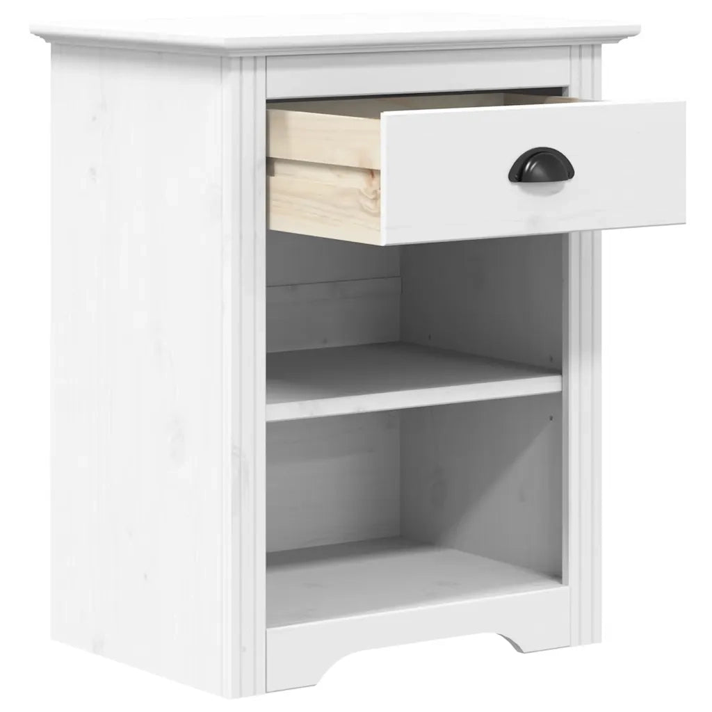 Comodino BODO 53x38,5x67 cm in Legno Massello di Pino Bianco 355053