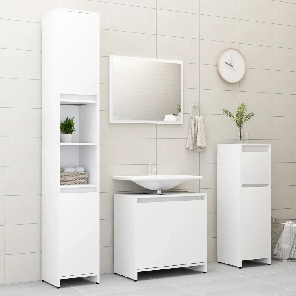 Set Mobili da Bagno 3 pz Bianco in Truciolato 3056925