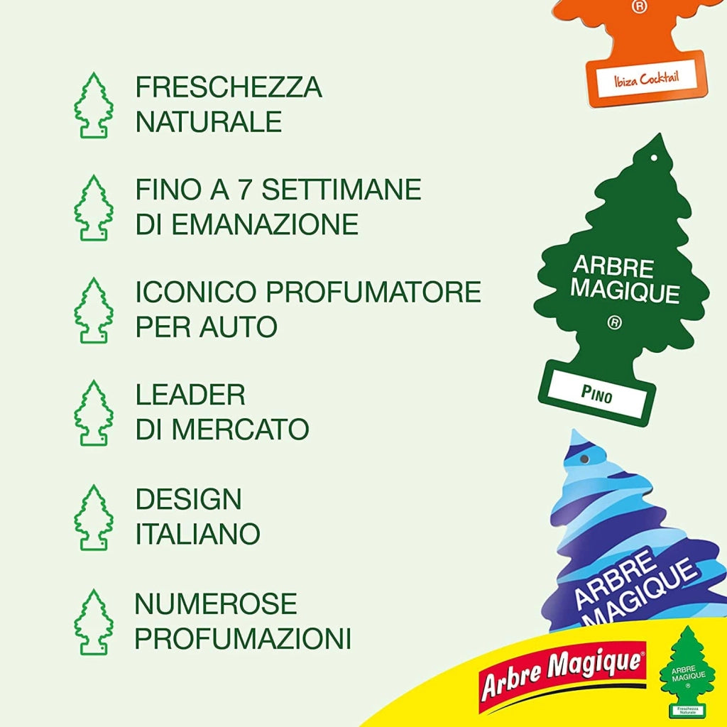 Profumatore Auto, Durata fino a 7 Settimane, Made in Italy, 6 Unità, Brezza di Mykonos, Arbre Magique