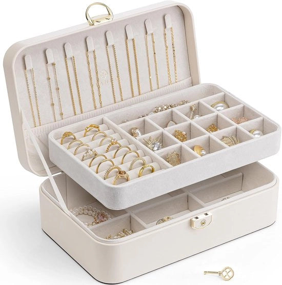 Cassa di conservazione doppia a chiusura magnetica per gioielli - giallo chiaro - per bambine e donne - anelli, orecchini, bracciali, collane - cassa per collane - valigetta per gioielli