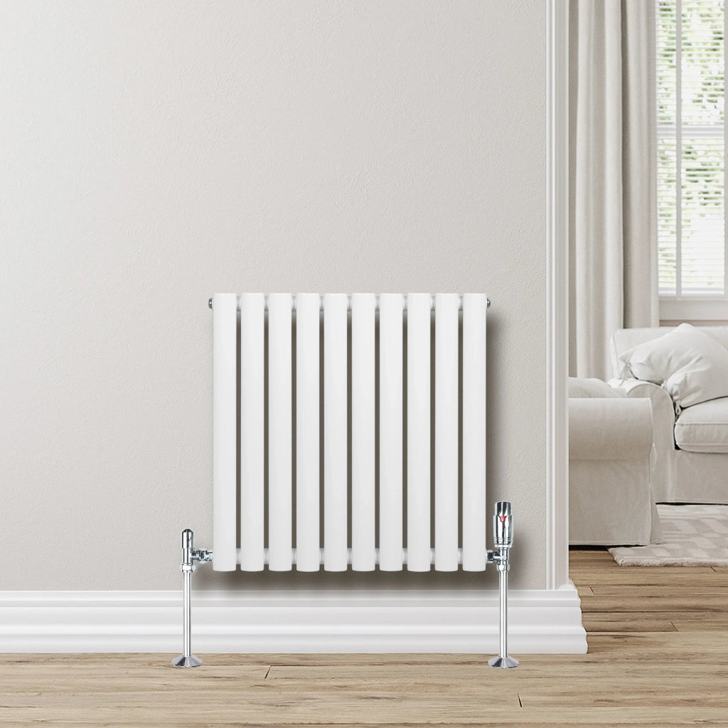 Radiatore Orizzontale Ovale 600x600mm Bianco con Valvole TRV