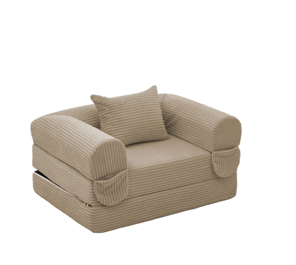 Poltrona letto singola 2 in 1 in velluto a coste marrone