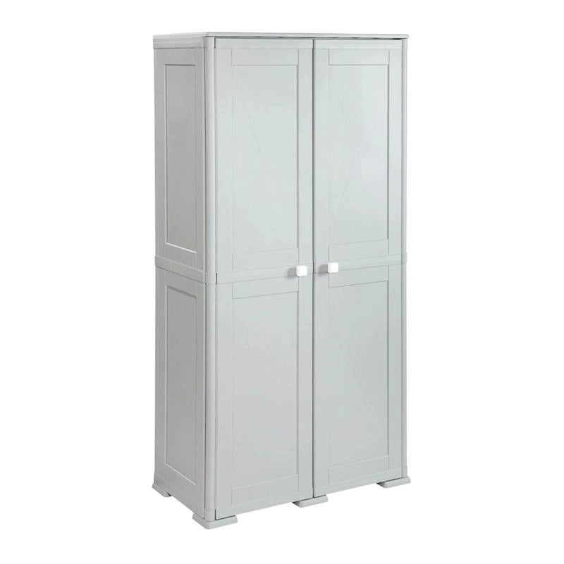 ARMADIO 2 ANTE GRIGIO 79X43X164 CM CON VANO PORTASCOPA E RIPIANO – MOBILE ORGANIZZATORE VERTICALE PER LAVANDERIA E RIPOSTIGLIO