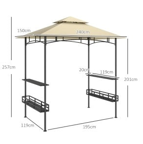 Gazebo per barbecue beige con doppio tetto e ripiani laterali