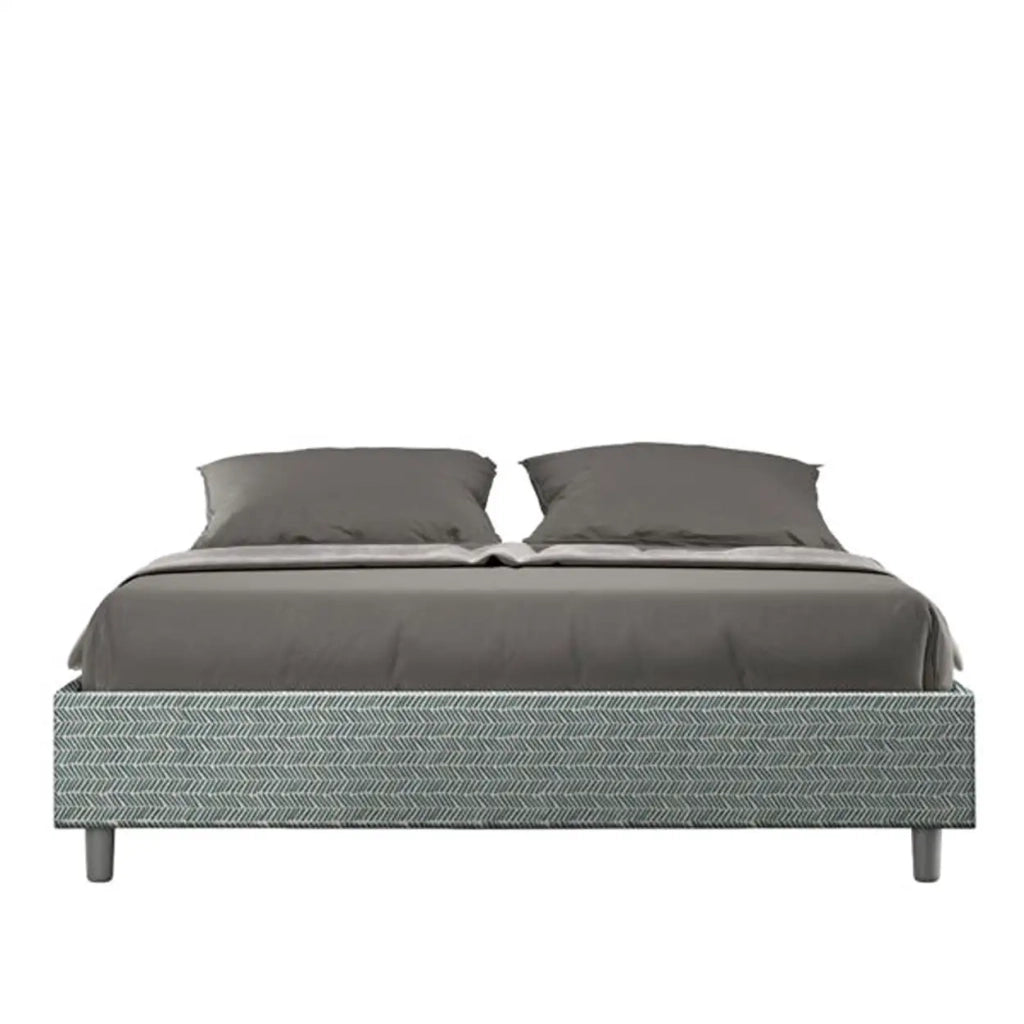 Letto matrimoniale contenitore imbottito 160x190 tessuto Aragona 7 azzurro Azelia