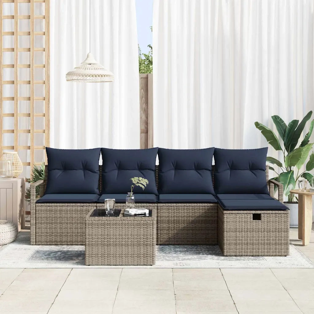Set di divani con cuscino Grigio e Blu Navy polyrattan
