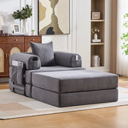 Poltrona con pouf compressa ergonomica con tasca e cuscino in velluto a coste grigio scuro 112 × 190 × 67 cm