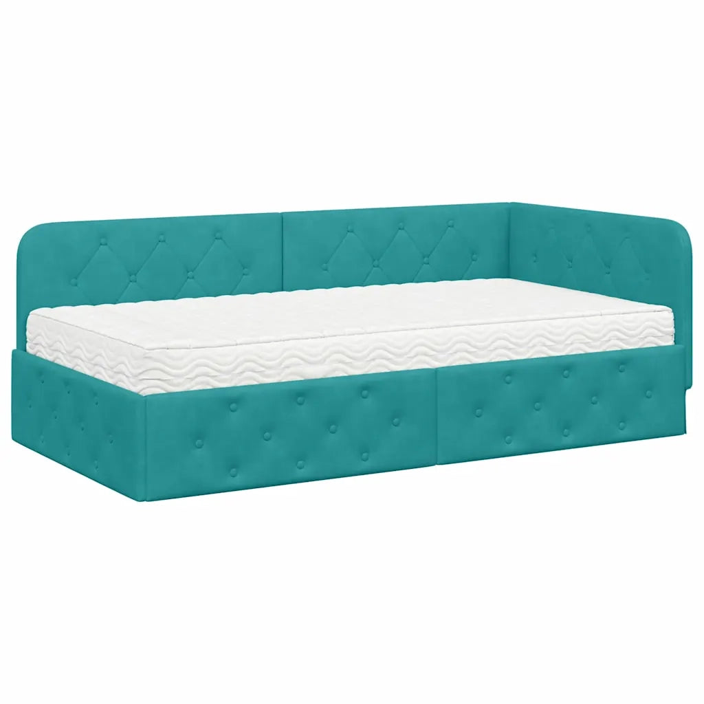 Cornice del letto ad angolo Turchese 100 x 200 cm Velluto
