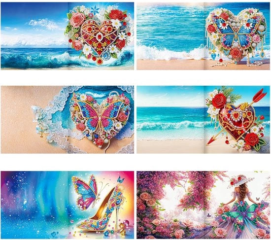 Kit di pittura a diamanti 5D DIY per carta da wens - tema amore/blooms/coleottero - 6 pezzi - diamanti rotondi - kit di pittura a diamanti