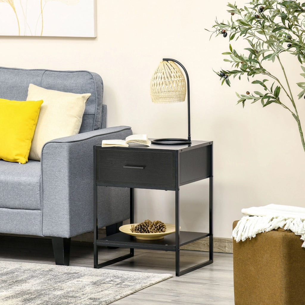Comodino con cassetto e ripiano ¨C Zephmum ¨C 45x40x60 cm nero