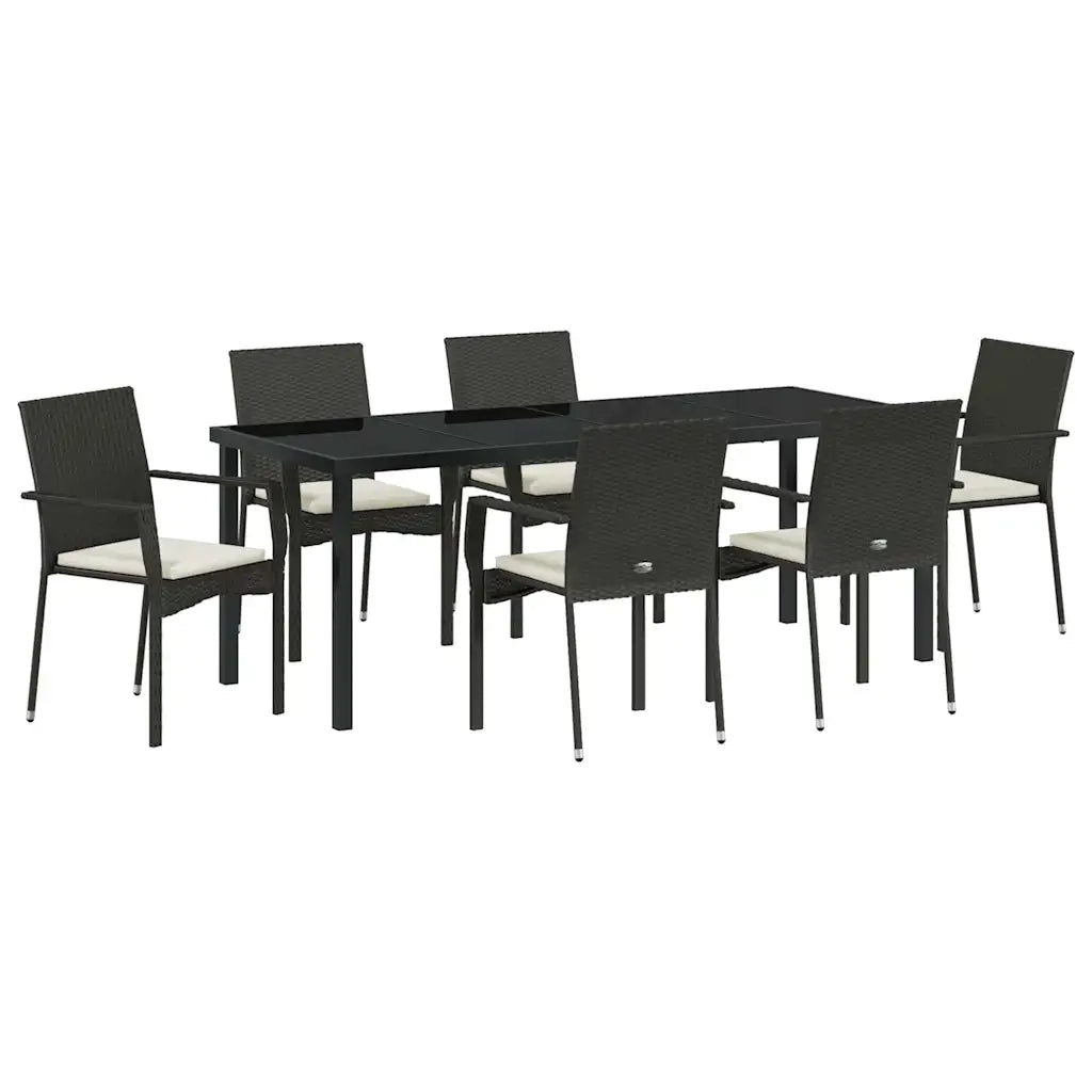 Set da Pranzo per Giardino con cuscino 7 pcs Nero polyrattan 3380083
