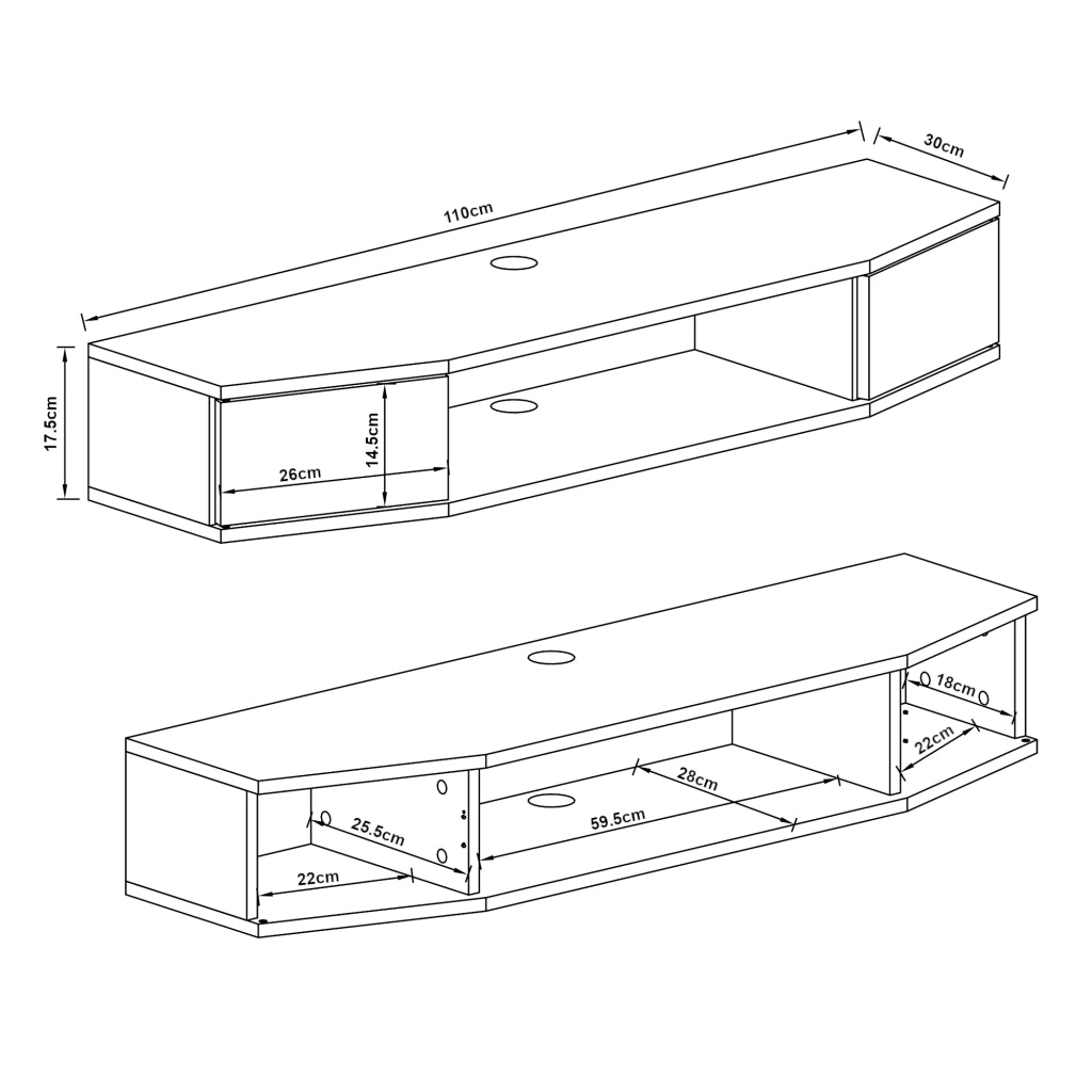 Mensola TV Tørring Sospesa a Muro 17,5 x 110 x 30 cm Bianco [en.casa]