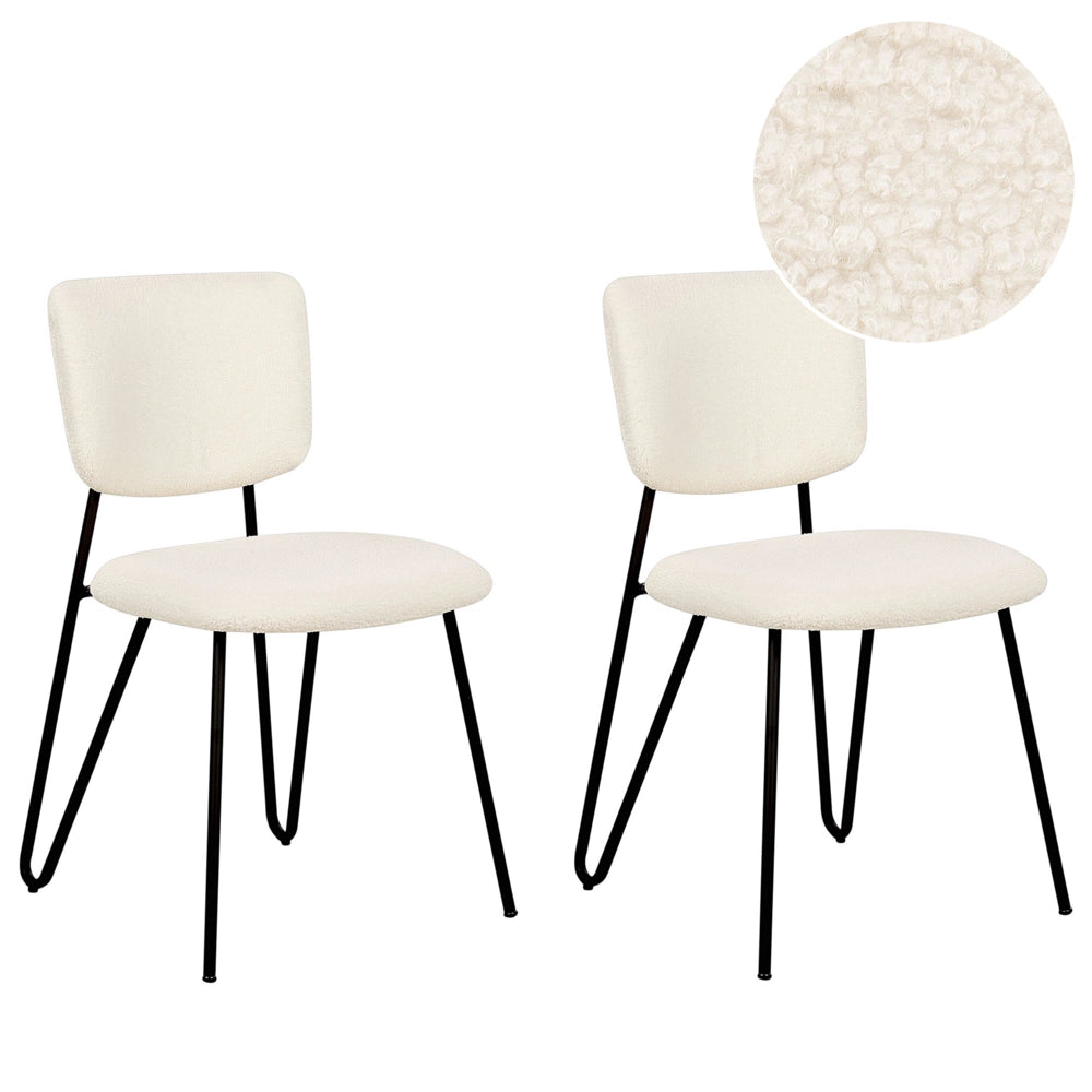 Set di 2 sedie da pranzo moderne Seduta imbottita strutturale in tessuto crema Schienale curvo senza braccioli Design moderno e contemporaneo