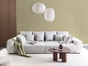 Divano con 8 cuscini grigio chiaro con rivestimento in tessuto crema 4 posti cuscino schienale