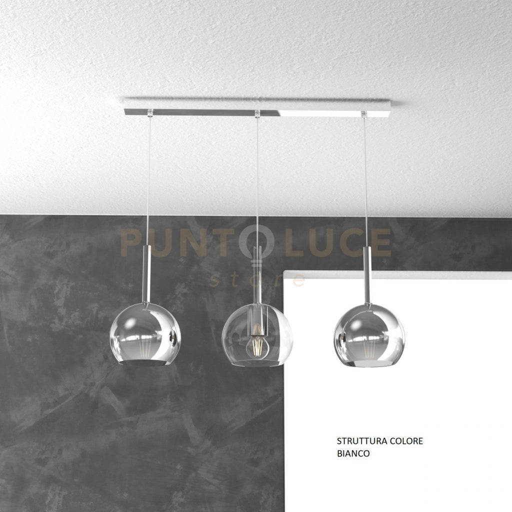 SOSP. BIANCO RETTANGOLARE 3 LUCI VETRI TUTTI PICCOLO (1X TRASPARENTE + 2X CROMO) 1155BI-S3 RP-TC