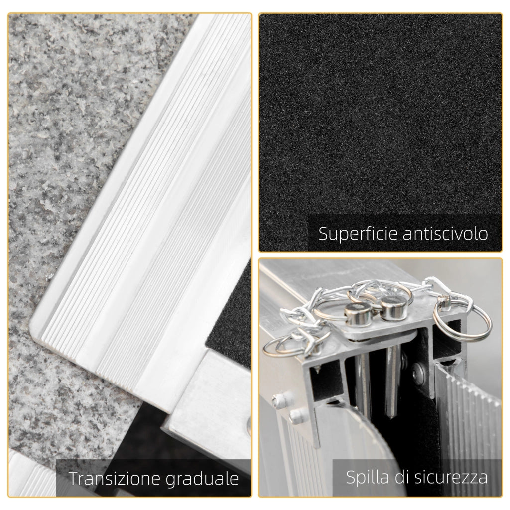 Rampa Pieghevole per Sedia a Rotelle ¨C Xylo ¨C Alluminio 61x72 cm Argento Nero