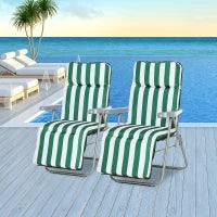 Sedia Sdraio da Spiaggia da 2 Pezzi Pieghevole e Reclinabile, Lettini Prendisole da Giardino con Cuscino Imbottito, Verde e Bianco