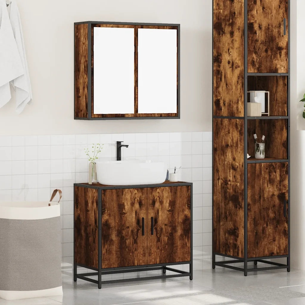 Set Mobili da Bagno 2 pz Rovere Fumo in Legno Multistrato 3300887