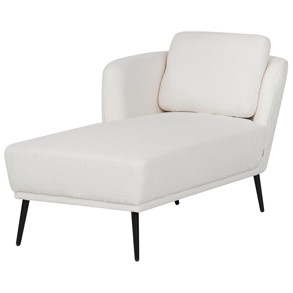 Chaise longue con cuscino bianco sporco in tessuto bouclé lato destro stile retrò