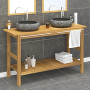 Mobile Vanità Bagno e Lavandini Marmo Nero Legno Massello Teak 3096581
