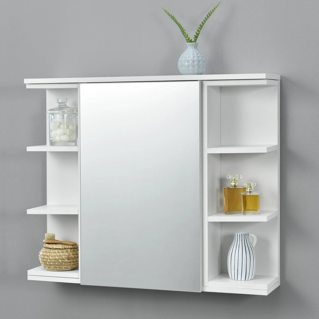 Armadietto da Muro Harstad per Bagno con Specchio Anta e Ripiani Laterali 64x80x20 cm - Bianco [en.casa]