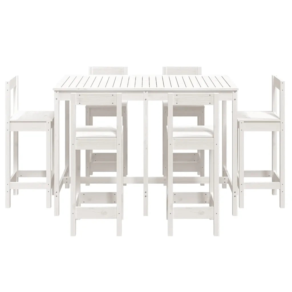 Set Bar da Giardino 7 pz Bianco in Legno Massello di Pino
