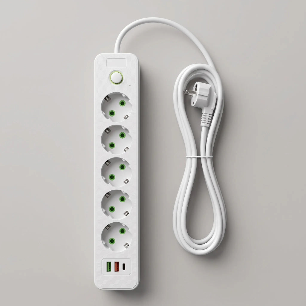 Multipresa Con Prolunga, 5 Prese + 2 Porte Usb-a + Usb-c Jnh023-4a White