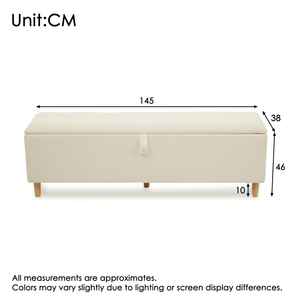 Panca Fondo Letto con Vano Contenitore Idraulico; Panca Imbottita per Camera e Ingresso; in Velluto a Coste Legno Beige