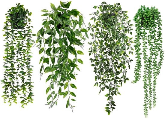 4 pacchi di impianti di piante artificiali con vasi, piante da parete artificiali, piante da parete per ufficio, camera da letto, casa interna ed esterna, decorazione di giardino