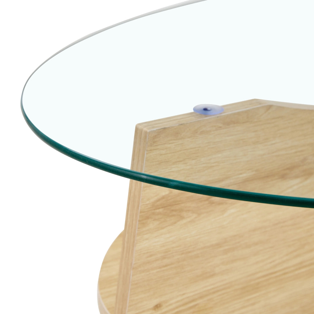 TAVOLINO DA SALOTTO Ovale 104,9x60 cm Vetro Temperato Trasparente e Wood