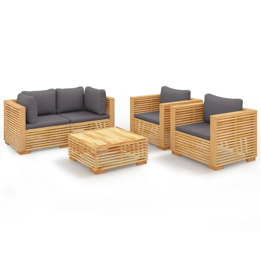 Set Divani da Giardino 5 pz con Cuscini Legno Massello di Teak