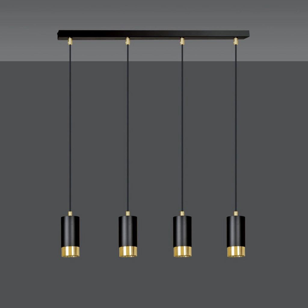 Lampada a sospensione Fumiko in acciaio nero e oro