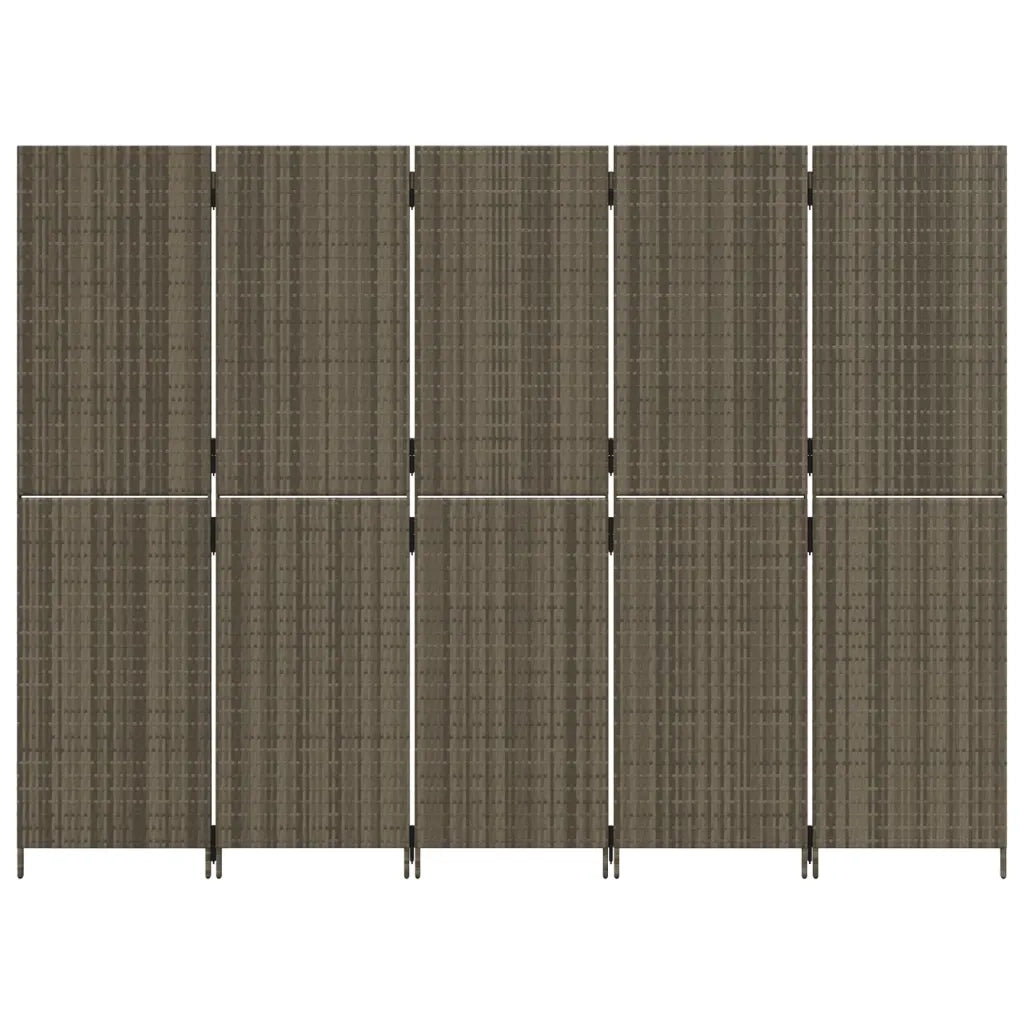 Divisorio per Ambienti | Divider per stanze | Paravento a 5 Pannelli Grigio in Polyrattan