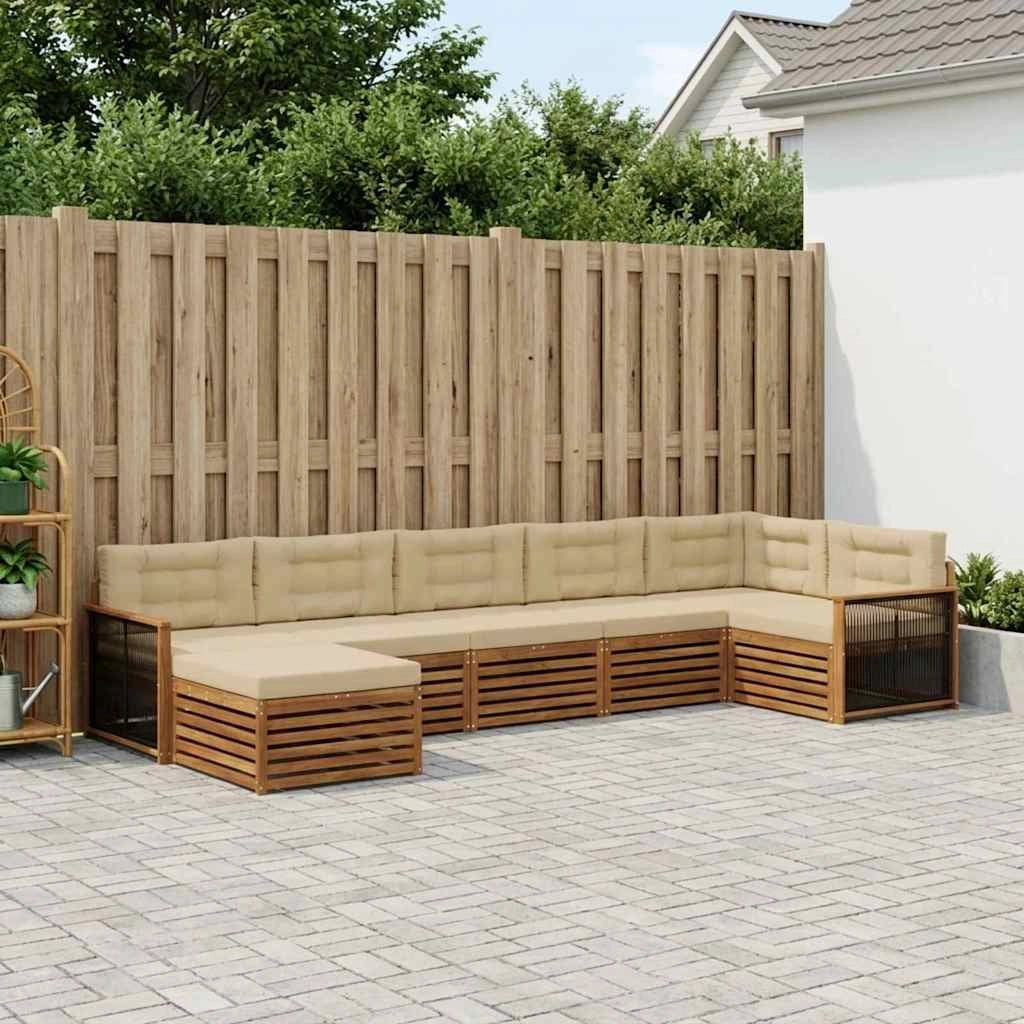 Set di divani da esterno 7 pz Naturale e Beige 3383626