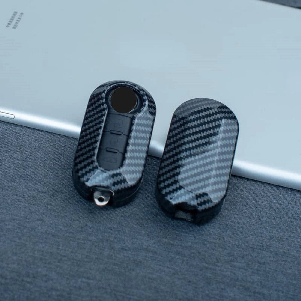 Trade Shop - Guscio Chiave In Carbonio Con Pad 3 Tasti Cover Con Portachiavi Per Fiat Lancia -