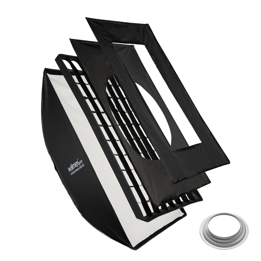 Studio Softbox 80x120cm + adattatore softbox per Hensel Expert, ruotabile a 360°, facile da montare grazie alla funzione ombrello, include griglia, maschere