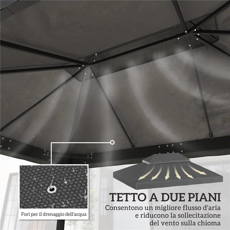 COPERTURA PER GAZEBO DA GIARDINO 3X4 M A 2 LIVELLI IN TESSUTO OXFORD 600D CON FORI DI DRENAGGIO, GRIGIO SCURO