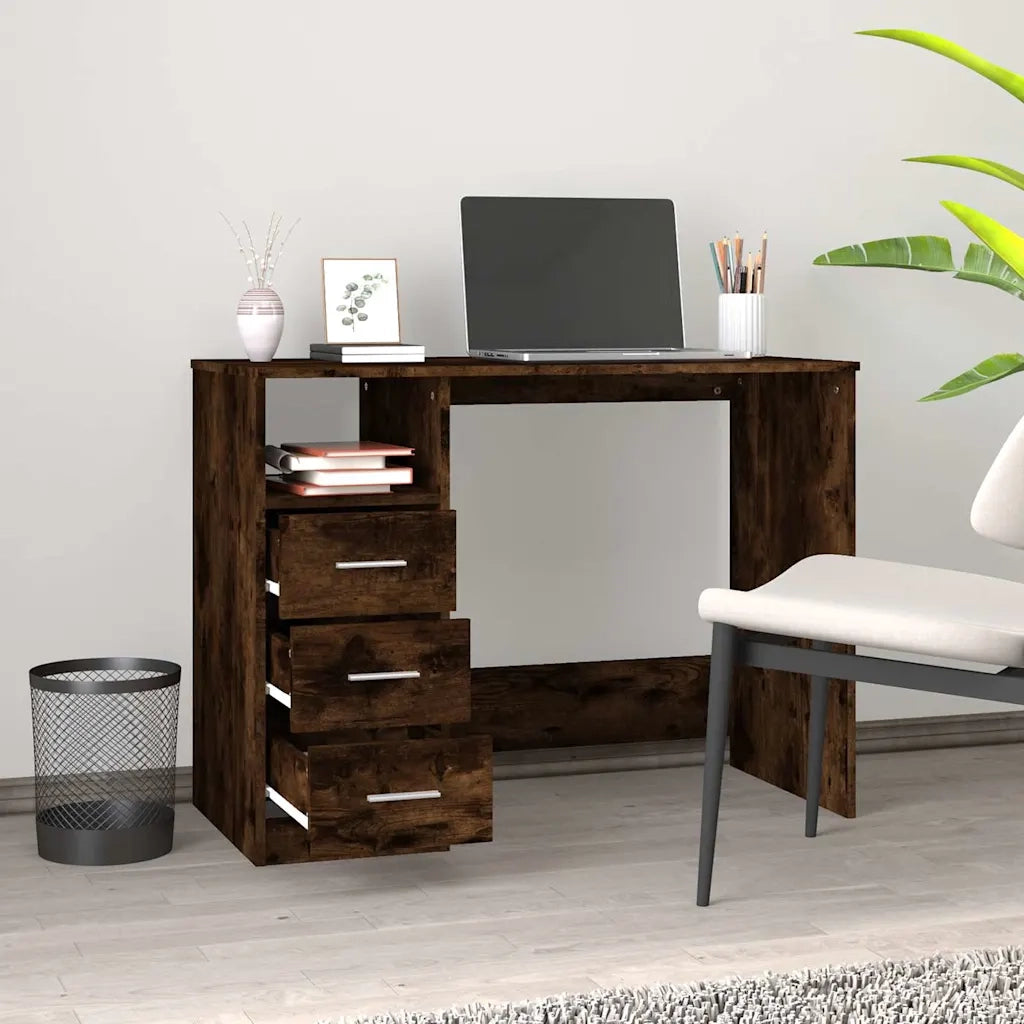 Scrivania | Tavolo da Ufficio Cassetti Rovere Fumo 102x50x76 cm Legno Multistrato