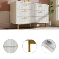 Credenza Moderna con 6 Cassetti per Soggiorno e Cucina, Piedi e Maniglie Dorati, 120x40x75.5 cm, Bianco