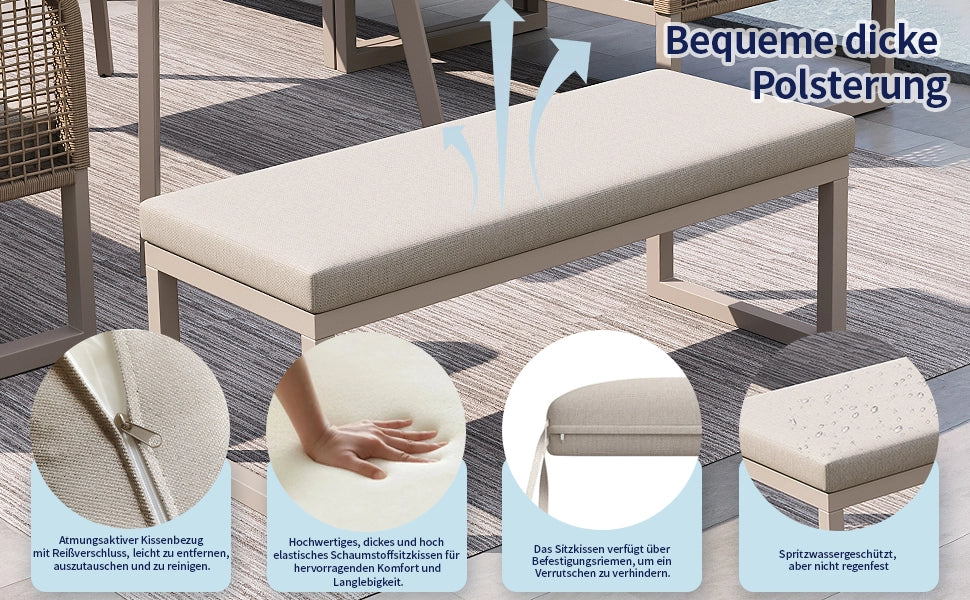 Set da giardino in rattan PE - Zephmum- Per 6-8 persone, cuscini di alta qualit¨¤, resistente alle intemperie, color beige